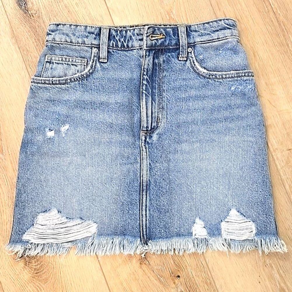 Lee Cotton Mini Jean Skirt M 26 Frayed Streetwear Ripped Grunge Distressed Denim